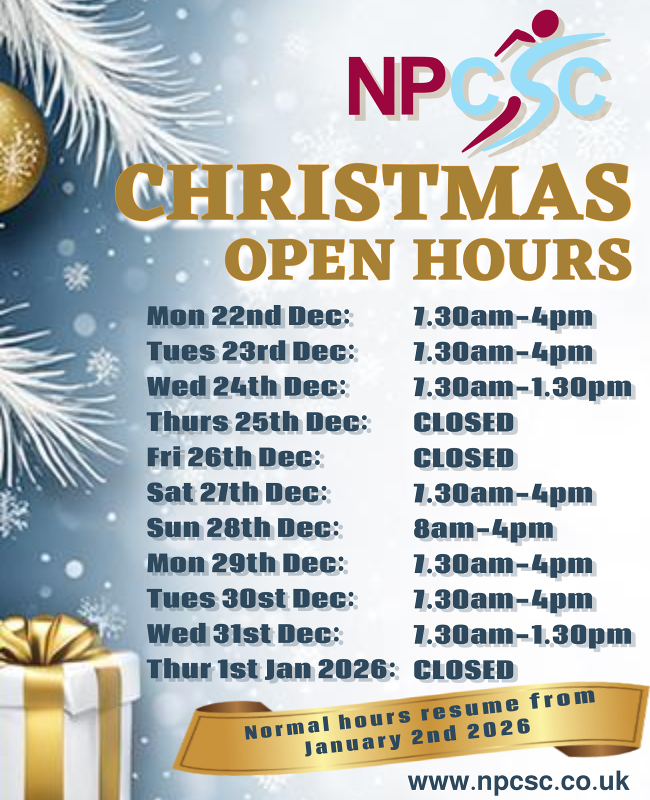 Christmas Opening Hours